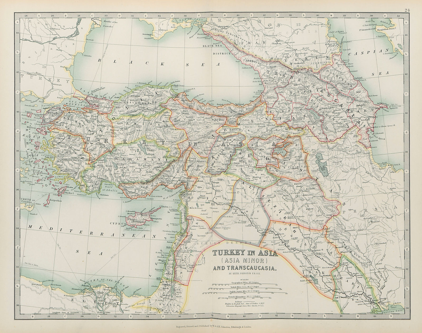 Associate Product TURKEY IN ASIA & TRANSCAUCASIA Iraq Levant Palestine Georgia JOHNSTON 1901 map