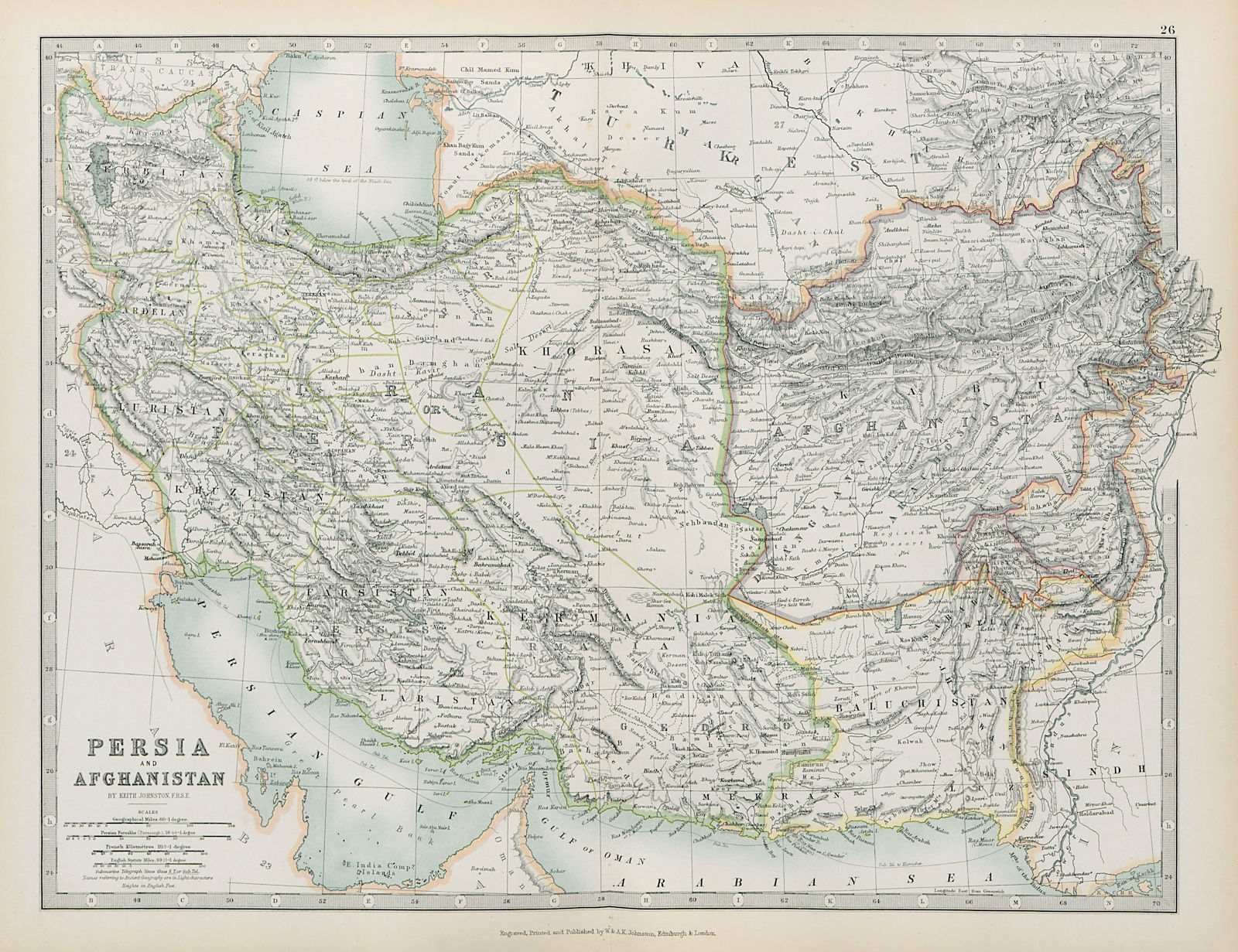 SOUTHWEST ASIA Baluchistan Iran Persia Afghanistan JOHNSTON 1901 old map