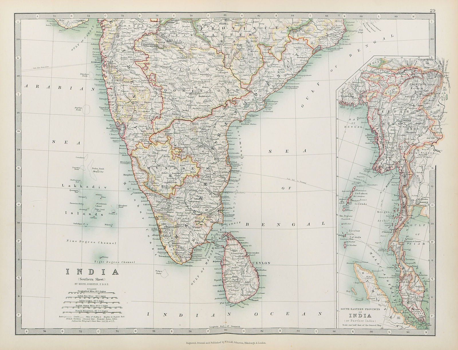 BRITISH INDIA SOUTH Burma Ceylon Straits Settlements Singapore JOHNSTON 1901 map