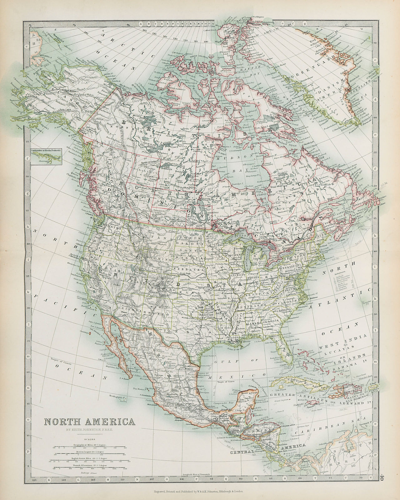 NORTH AMERICA United States Canada Mexico Central America JOHNSTON 1901 map