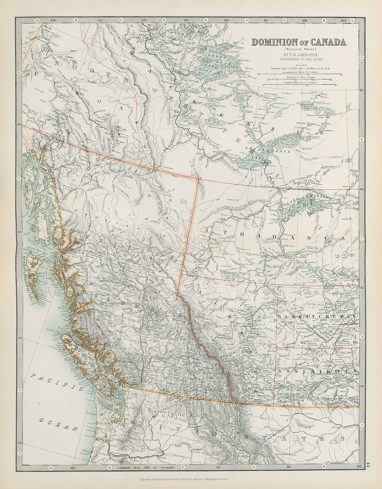CANADA WEST British Columbia Alberta Assiniboia Mackenzie JOHNSTON 1901 map