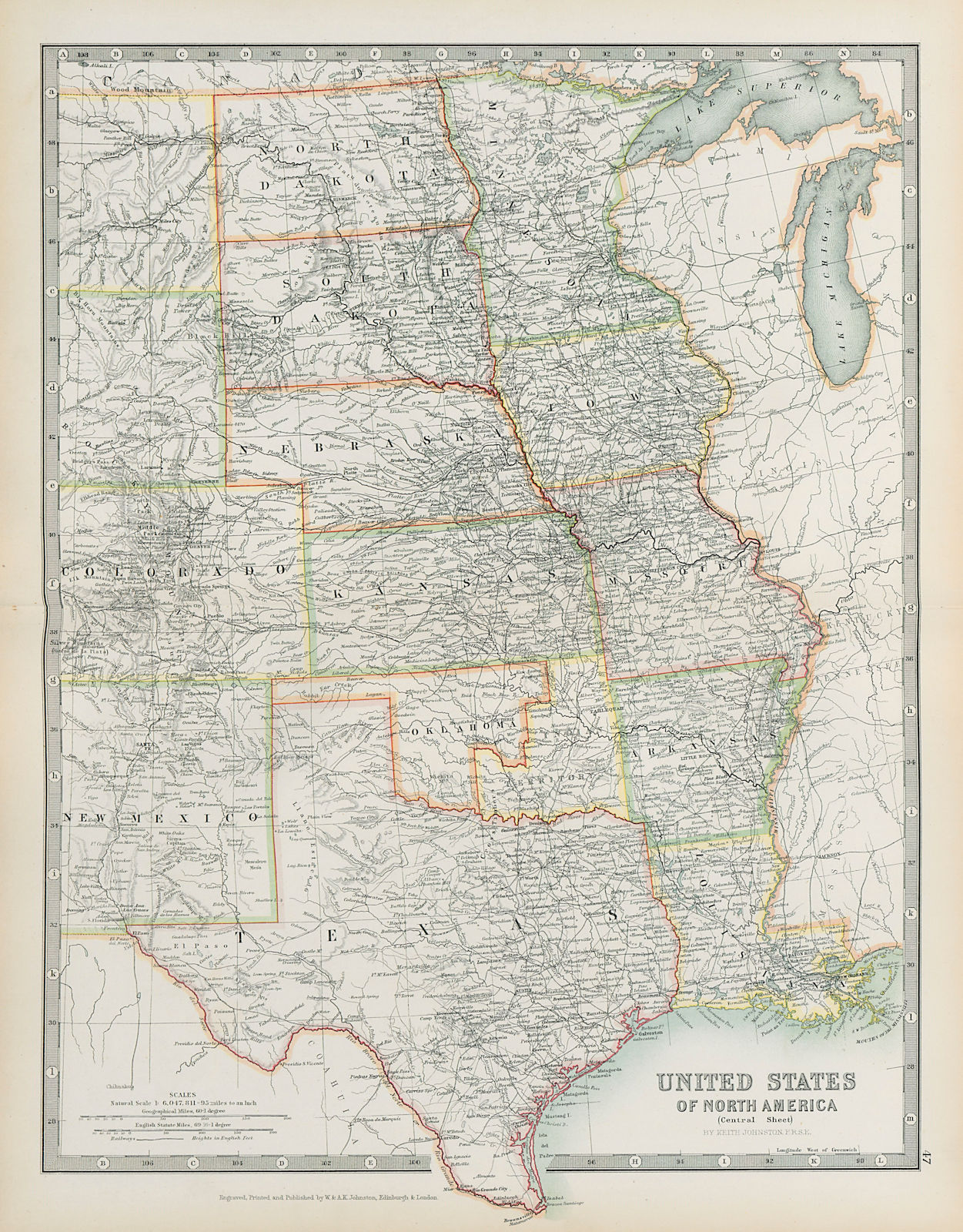 USA CENTRAL Shows "Indian Territory" within Oklahoma Texas JOHNSTON 1901 map