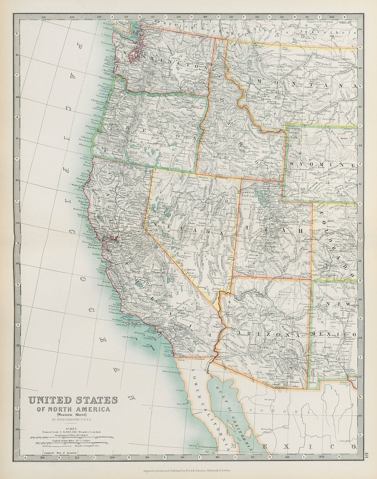 USA WEST Pacific/Mountain states California OR WA NV ID AZ UT JOHNSTON 1901 map