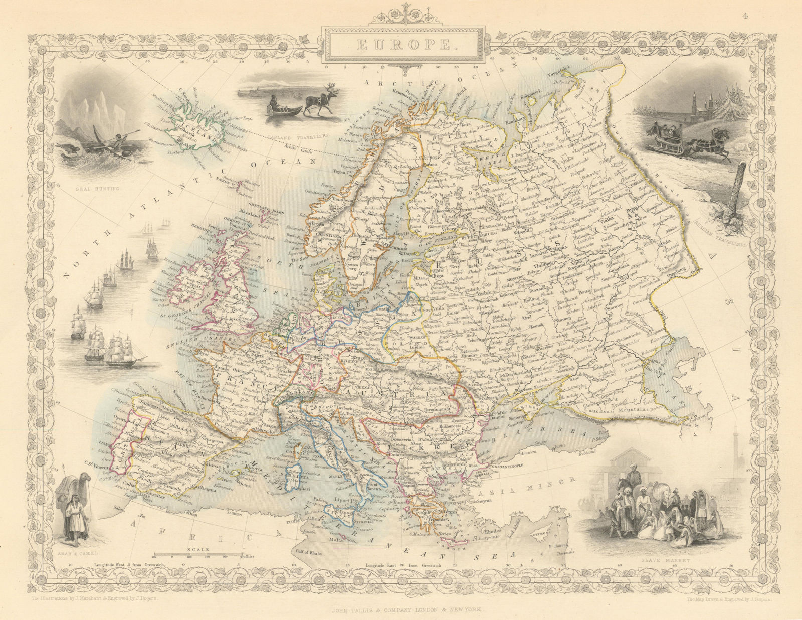 EUROPE Austrian Lombardy Poland Turkey. Slave market. RAPKIN/TALLIS 1851 map