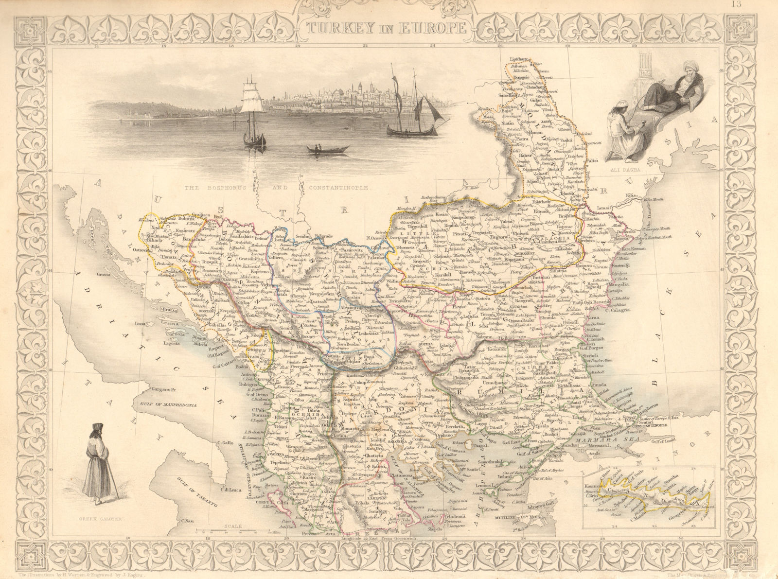 TURKEY IN EUROPE Constantinople Istanbul view. Balkans. TALLIS & RAPKIN 1851 map