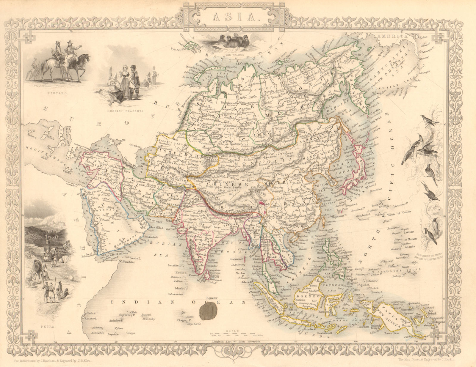 ASIA China Arabia Tartary Siam Persia India East Indies. RAPKIN/TALLIS 1851 map