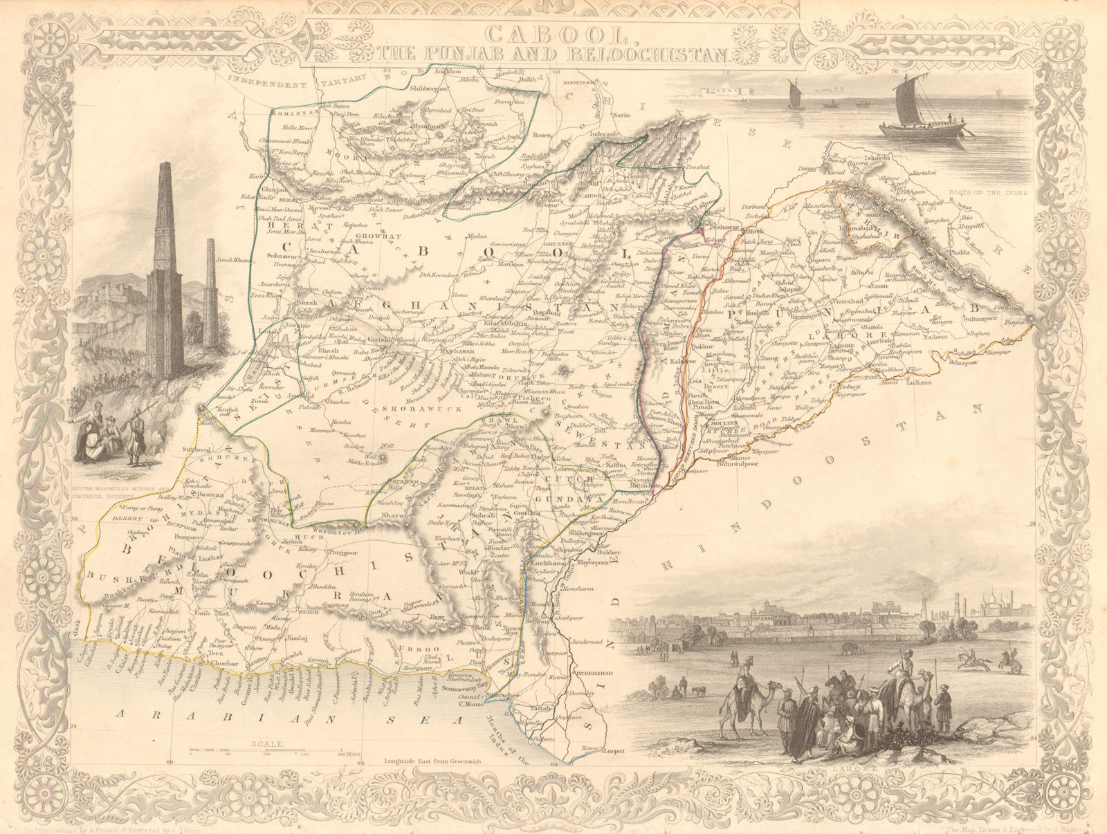 CABOOL PUNJAB & BELOOCHISTAN Pakistan Afghanistan Lahore. RAPKIN/TALLIS 1851 map