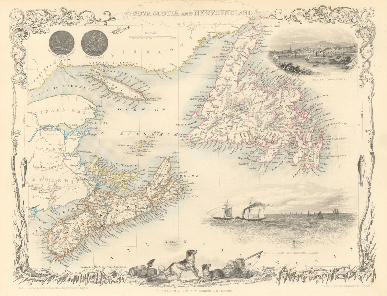 Associate Product NOVA SCOTIA & NEWFOUNDLAND. Atlantic Canada. Maritimes. TALLIS/RAPKIN 1851 map