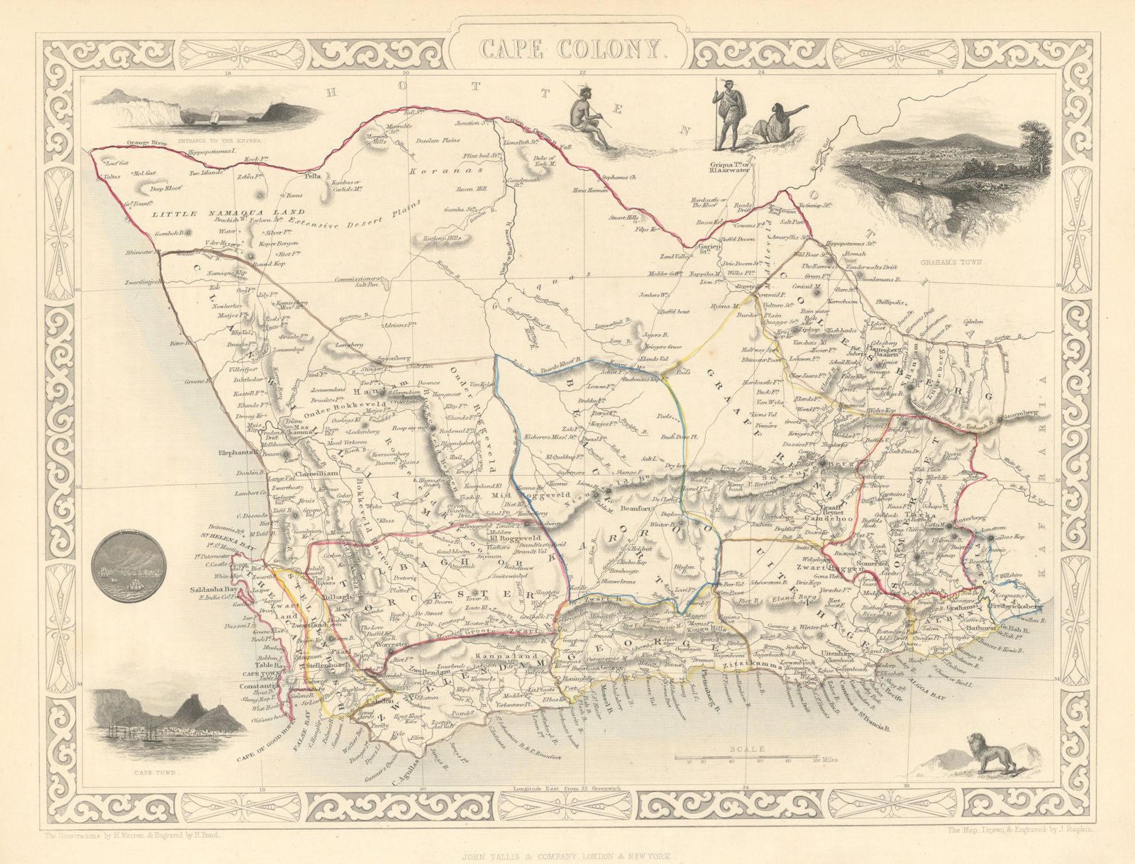 CAPE COLONY. Cape Town / Grahamstown views. South Africa. RAPKIN/TALLIS 1851 map
