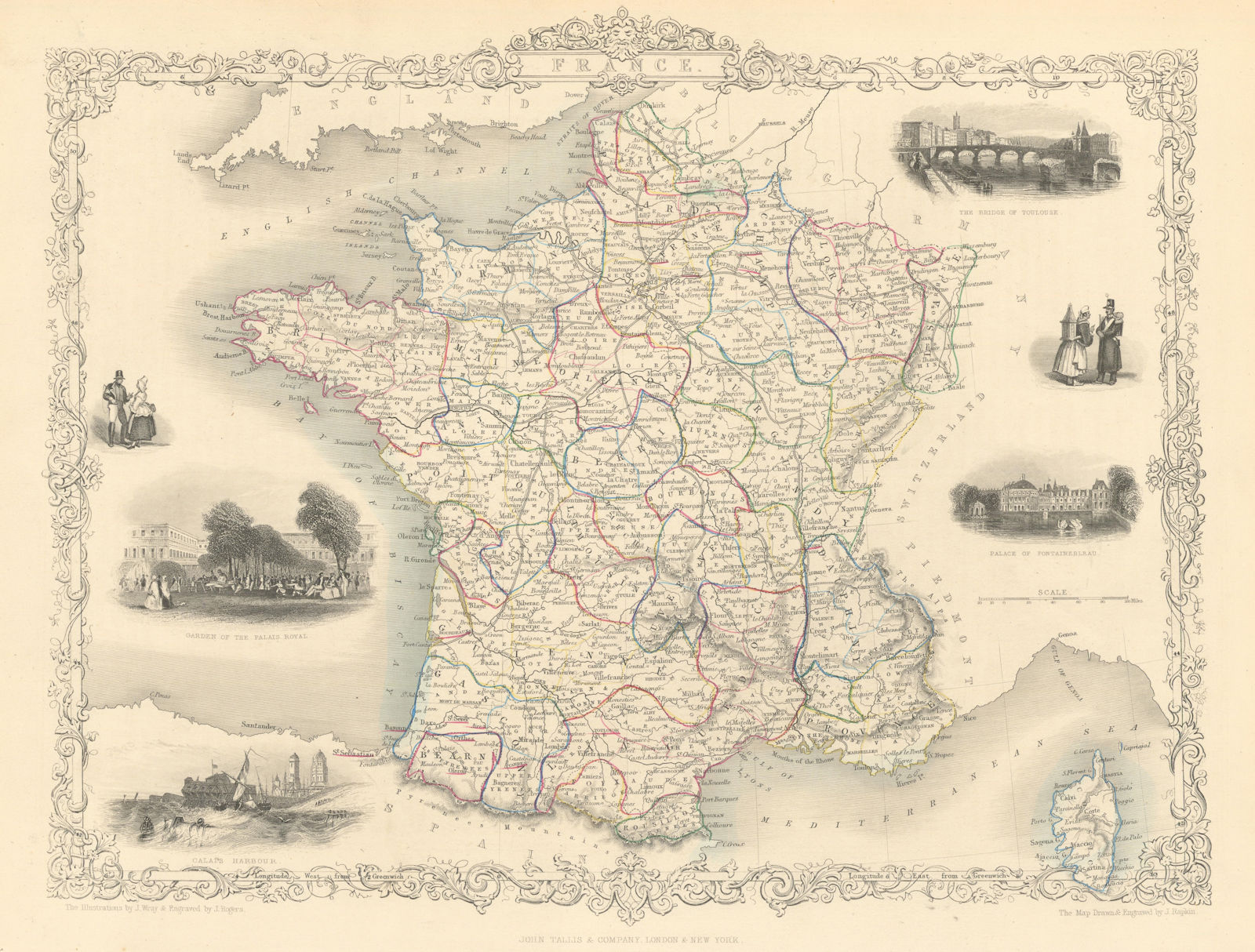 FRANCE in Provinces wiithout Comté de Nice & Savoy/Savoie RAPKIN/TALLIS 1851 map