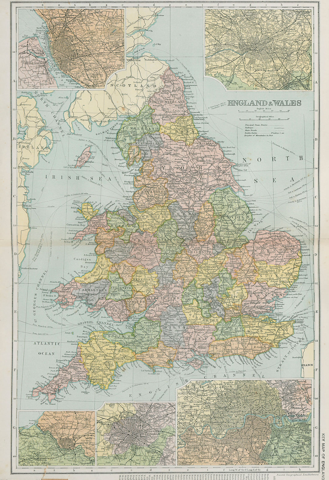 Associate Product ENGLAND & WALES. Liverpool Manchester Bristol Birmingham London. BACON 1900 map