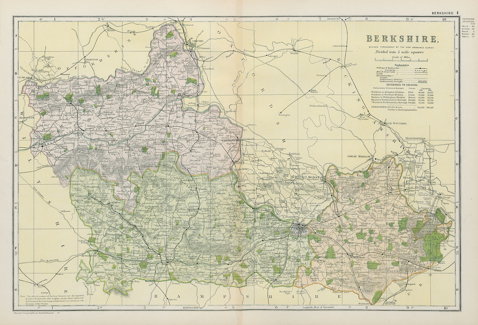 Associate Product BERKSHIRE. Showing Parliamentary divisions, boroughs & parks. BACON 1900 map