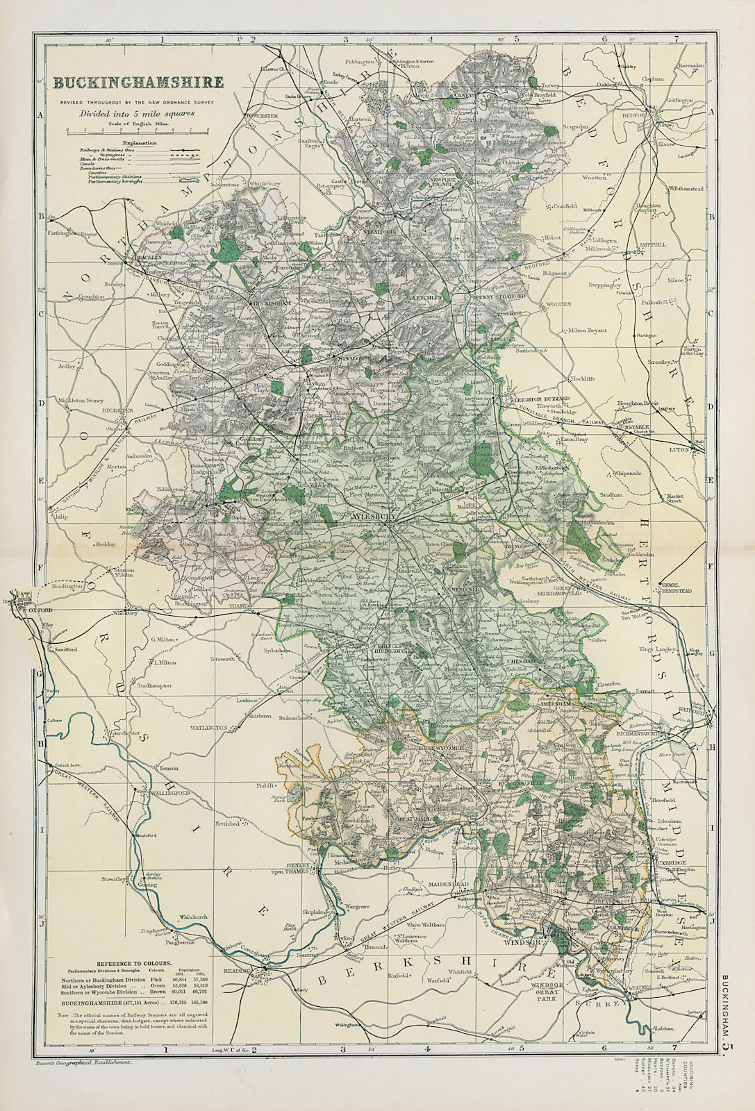 BUCKINGHAMSHIRE.Showing Parliamentary divisions,boroughs & parks.BACON 1900 map