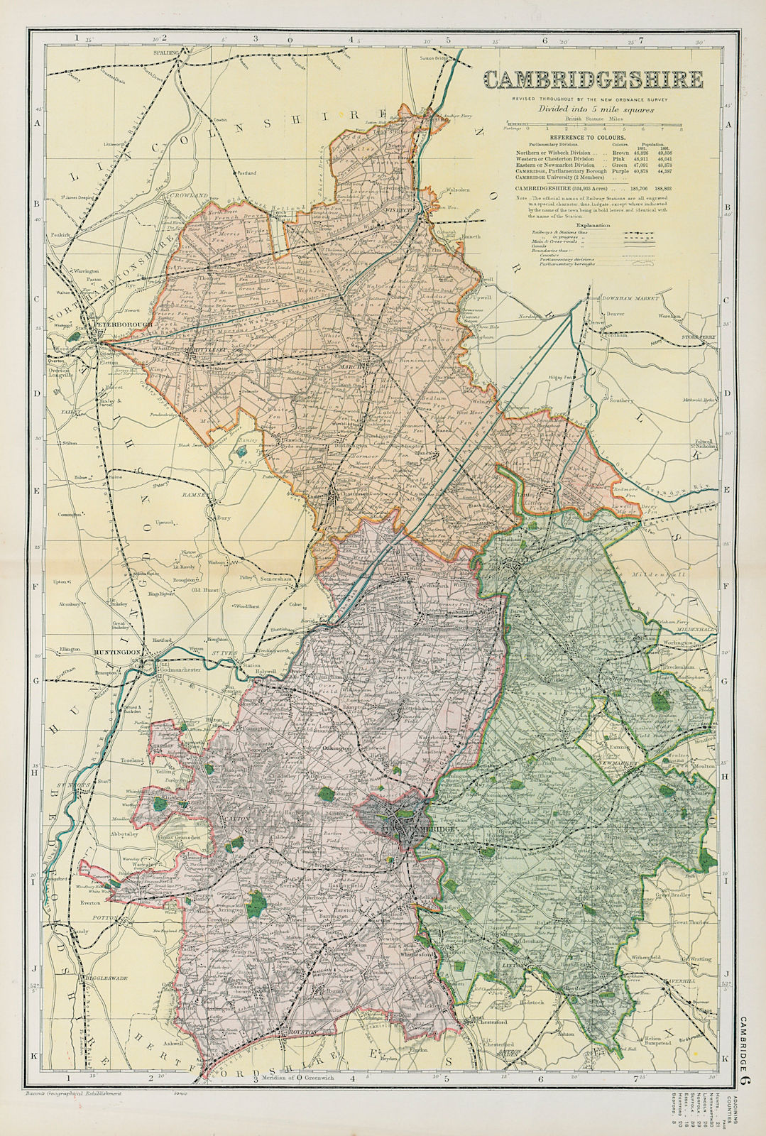 Associate Product CAMBRIDGESHIRE.Showing Parliamentary divisions,boroughs & parks.BACON 1900 map