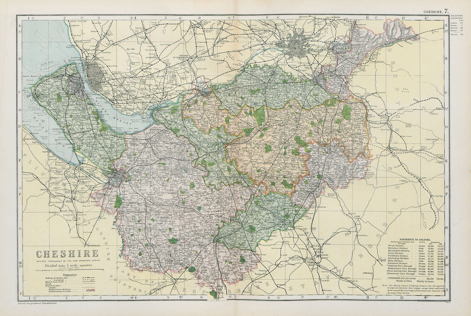 CHESHIRE. Showing Parliamentary divisions, boroughs & parks. BACON 1900 map