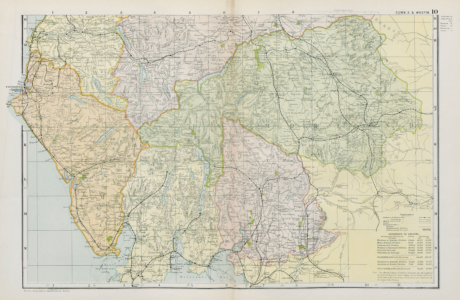 Associate Product LAKE DISTRICT. Cumbs S Westmoreland. Parliamentary divisions. BACON 1900 map
