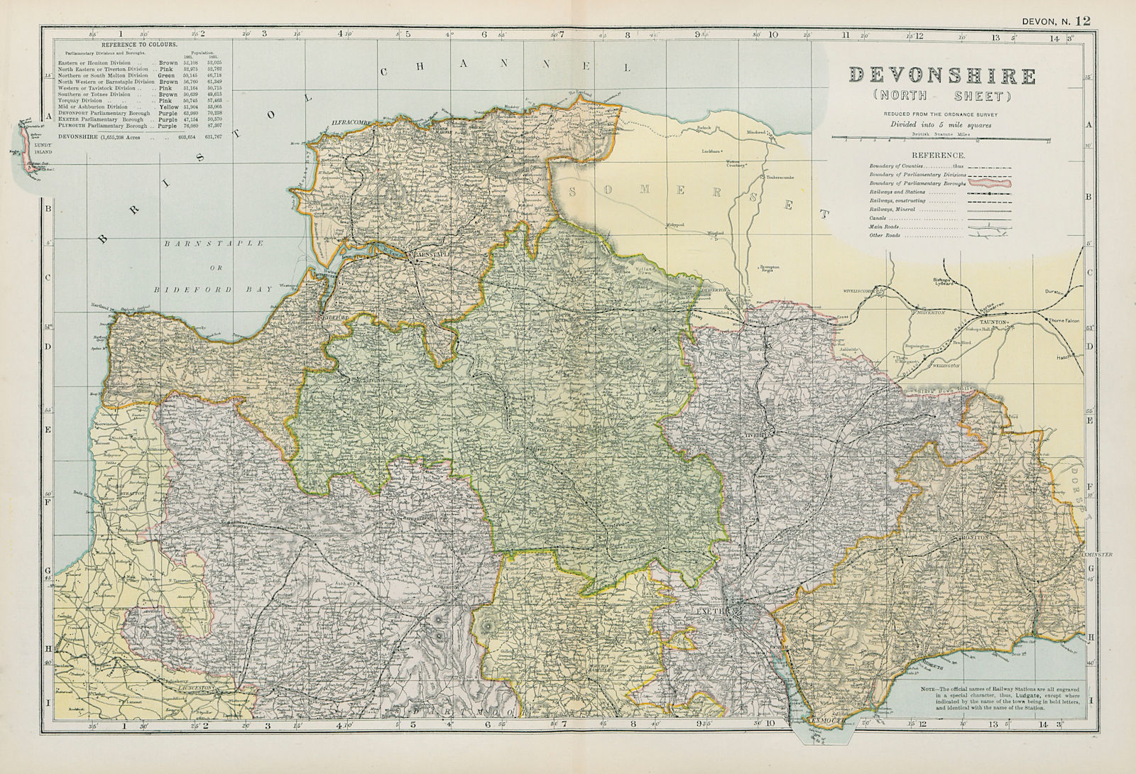DEVONSHIRE (NORTH) . Parliamentary divisions. Parks. Devon. BACON 1900 old map