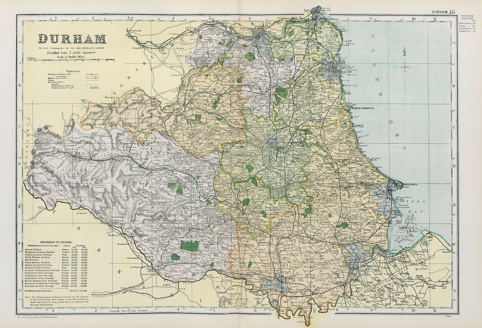 Associate Product DURHAM. Showing Parliamentary divisions, boroughs & parks. BACON 1900 old map