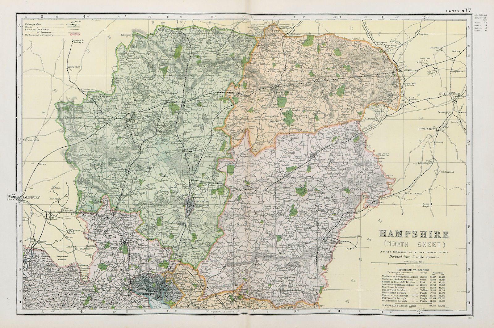 HAMPSHIRE NORTH. Showing Parliamentary divisions & parks. BACON 1900 old map