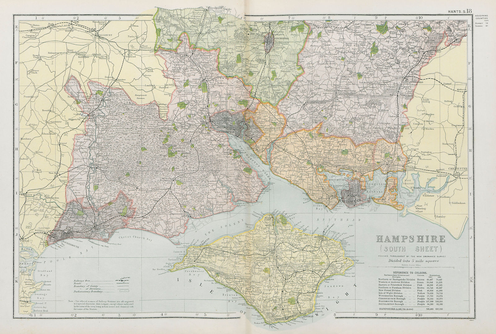 HAMPSHIRE SOUTH & ISLE OF WIGHT. Parliamentary divisions & parks. BACON 1900 map