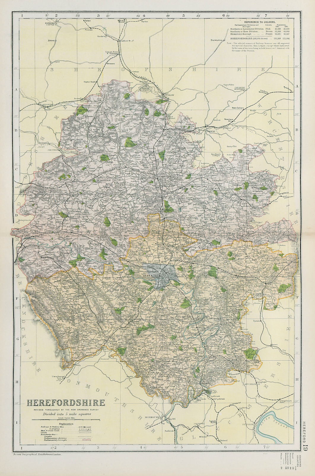 Associate Product HEREFORDSHIRE. Showing Parliamentary divisions, boroughs & parks. BACON 1900 map