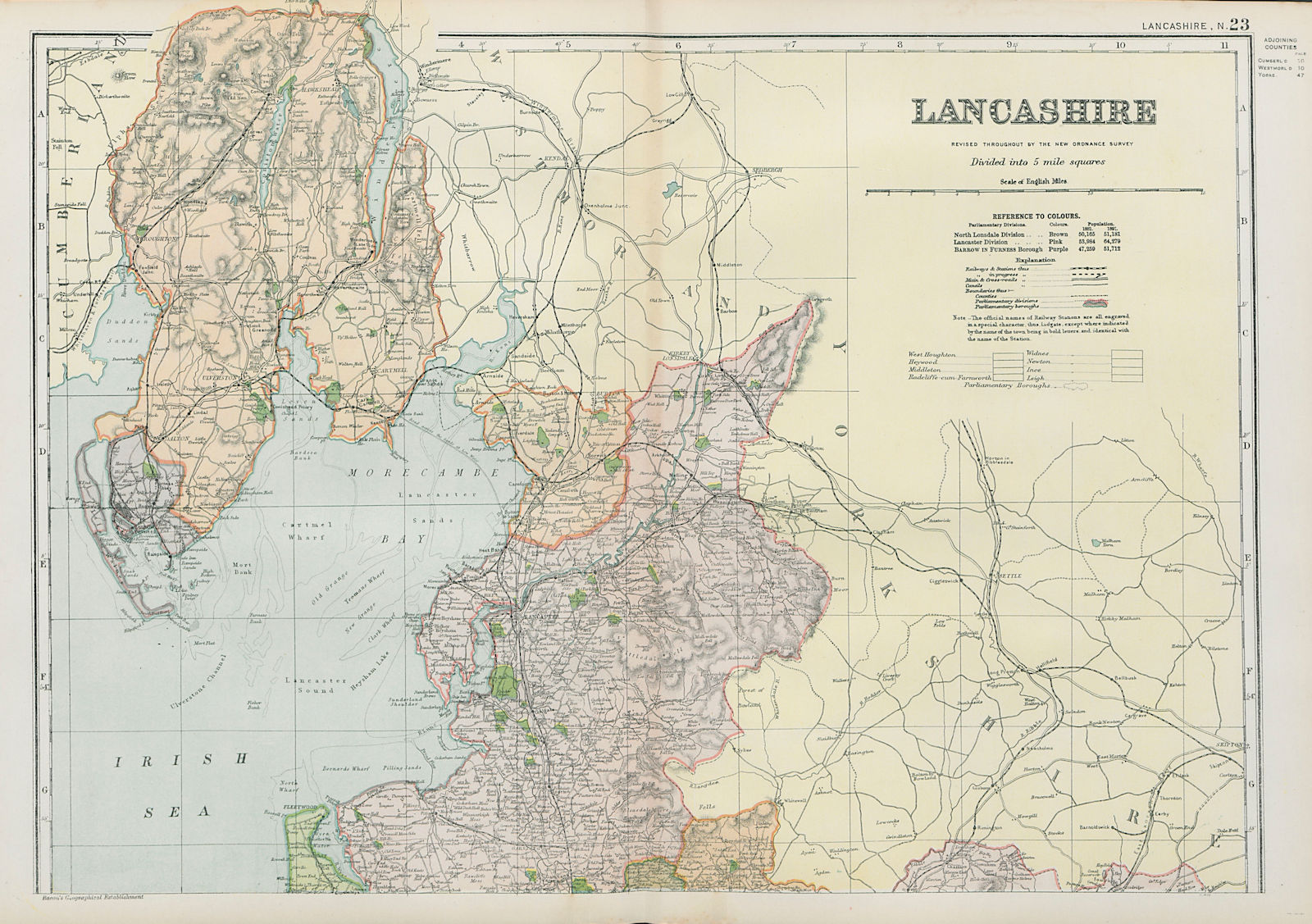 LANCASHIRE (NORTH) . Showing Parliamentary divisions & parks. BACON 1900 map