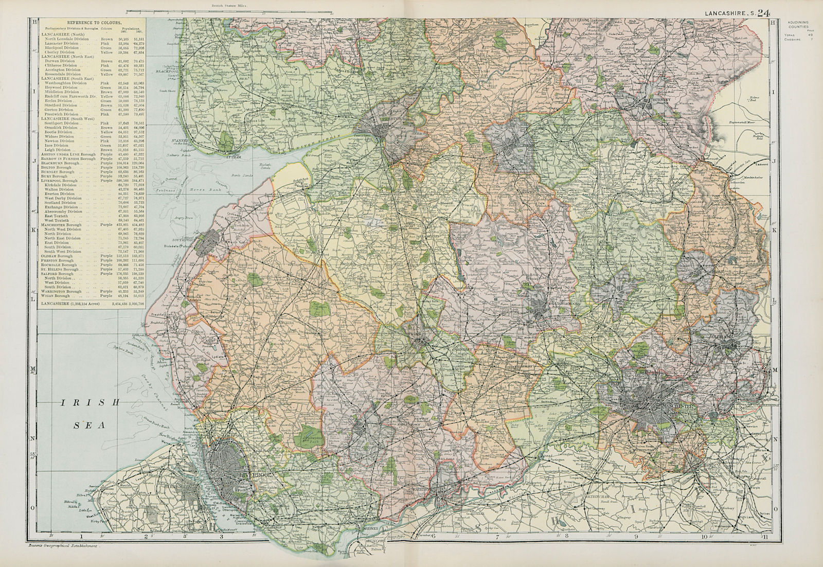 LANCASHIRE (SOUTH) . Showing Parliamentary divisions & parks. BACON 1900 map