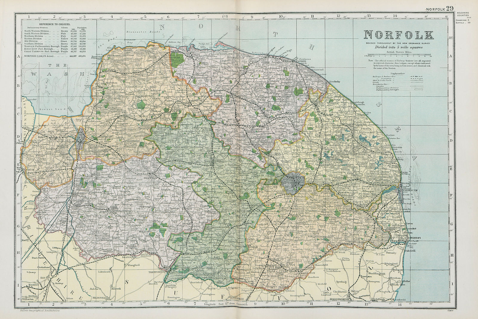 NORFOLK. Showing Parliamentary divisions, boroughs & parks. BACON 1900 old map