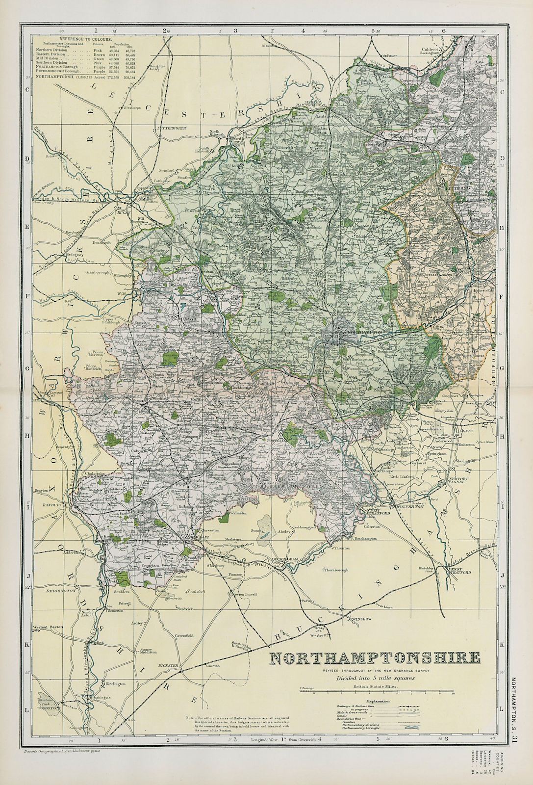 Associate Product NORTHAMPTONSHIRE (SOUTH) . Constituencies, boroughs & parks. BACON 1900 map