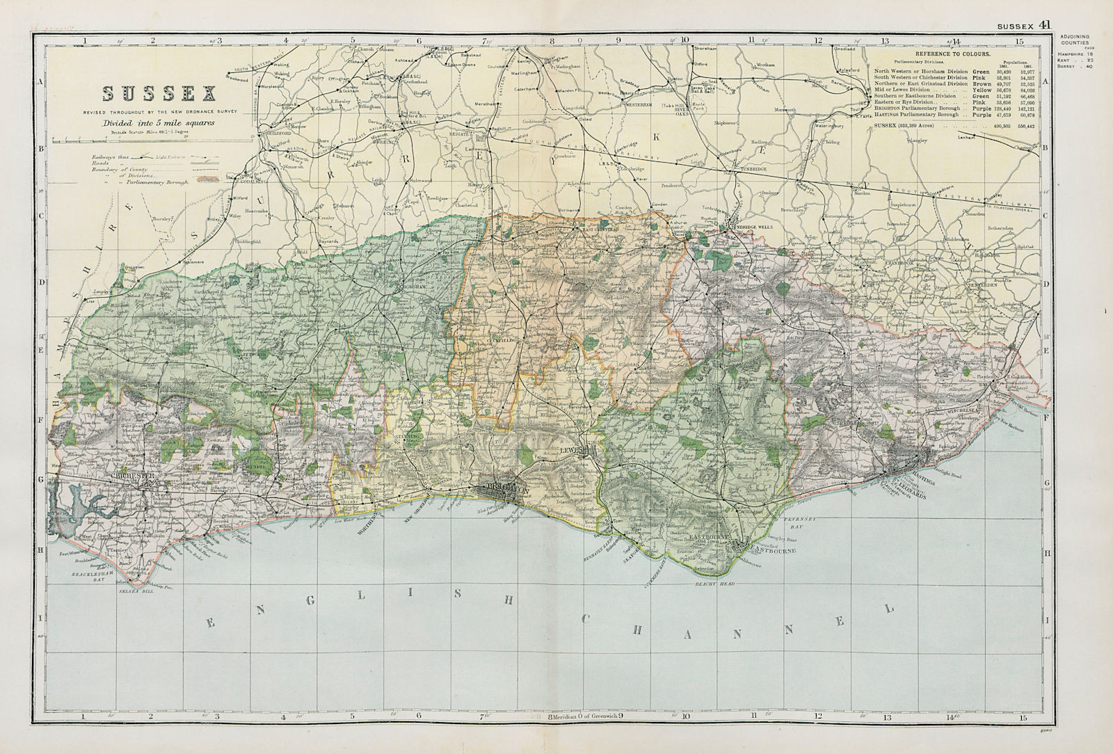 SUSSEX. Showing Parliamentary divisions, boroughs & parks. BACON 1900 old map