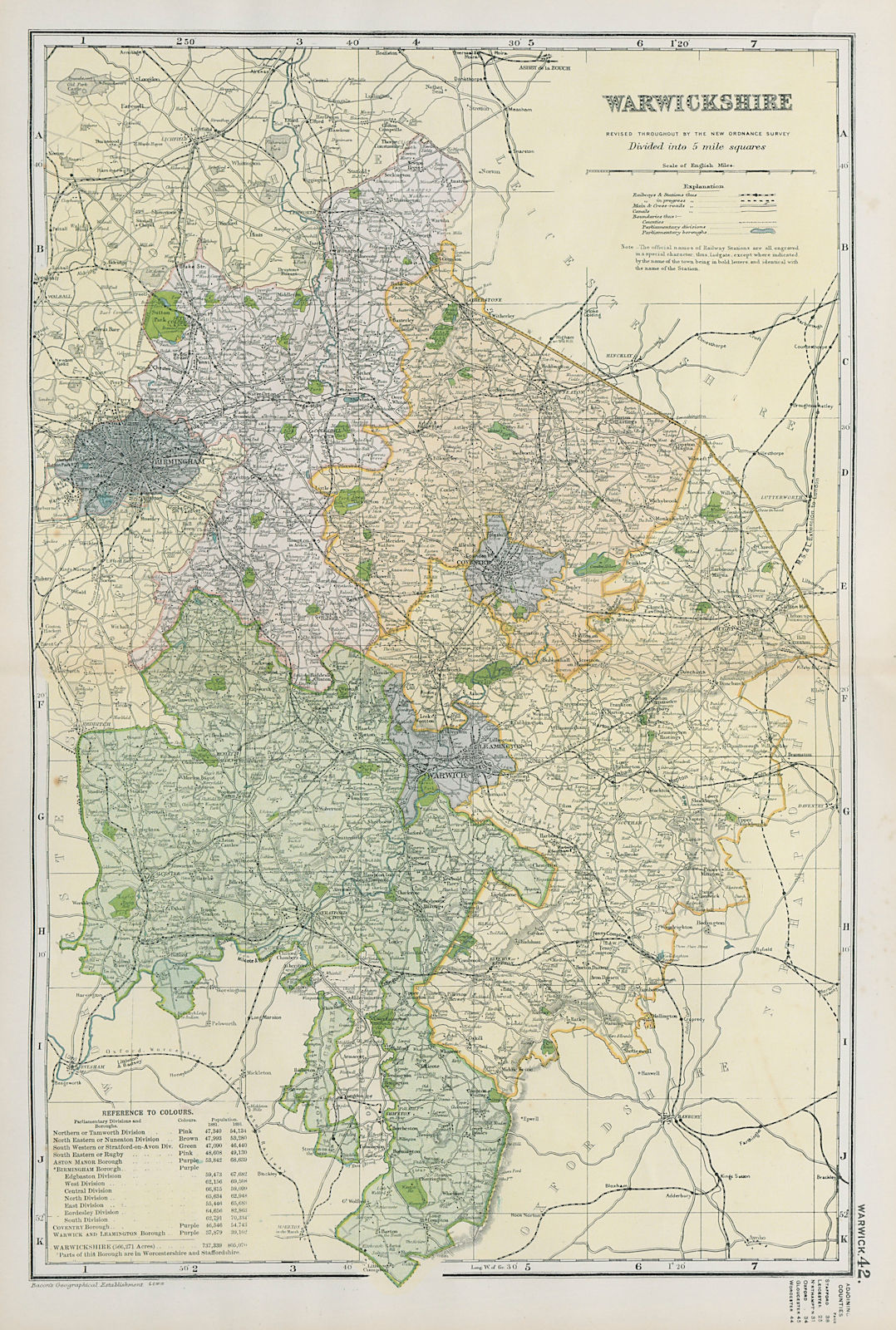 Associate Product WARWICKSHIRE. Showing Parliamentary divisions, boroughs & parks. BACON 1900 map