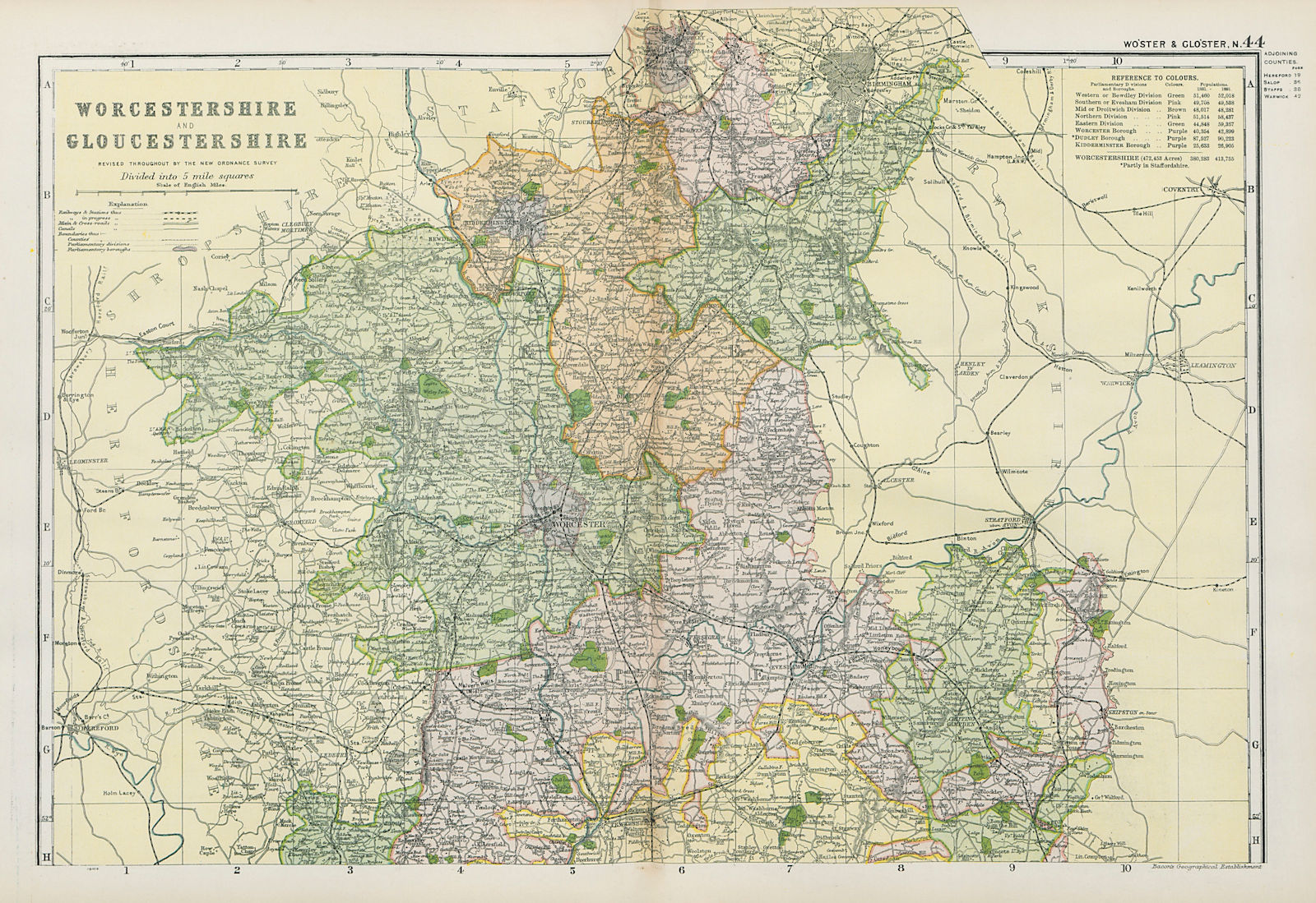 WORCESTERSHIRE & GLOUCESTERSHIRE NORTH. Parliamentary divisions. BACON 1900 map