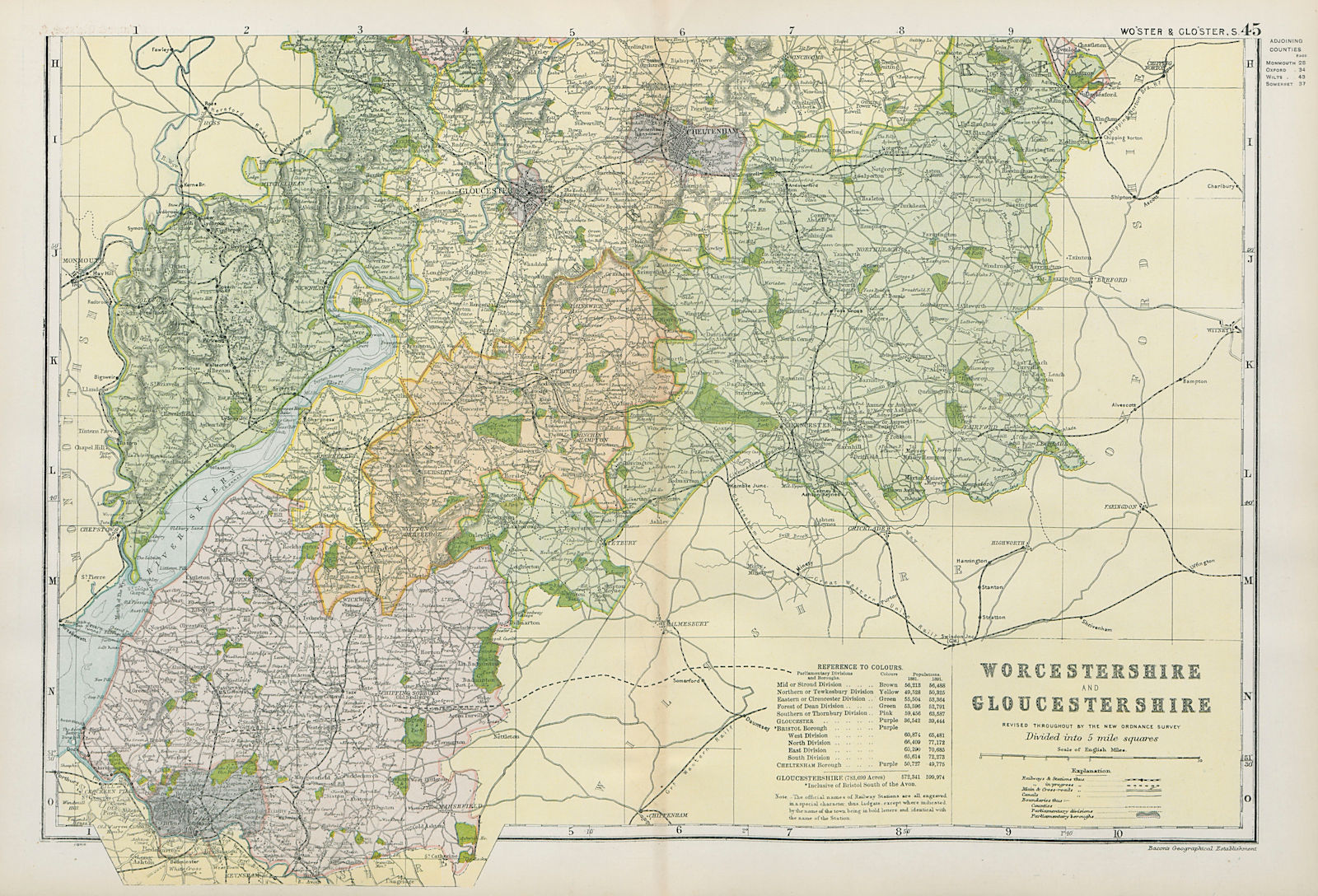 GLOUCESTERSHIRE & WORCESTERSHIRE SOUTH. Parliamentary divisions. BACON 1900 map