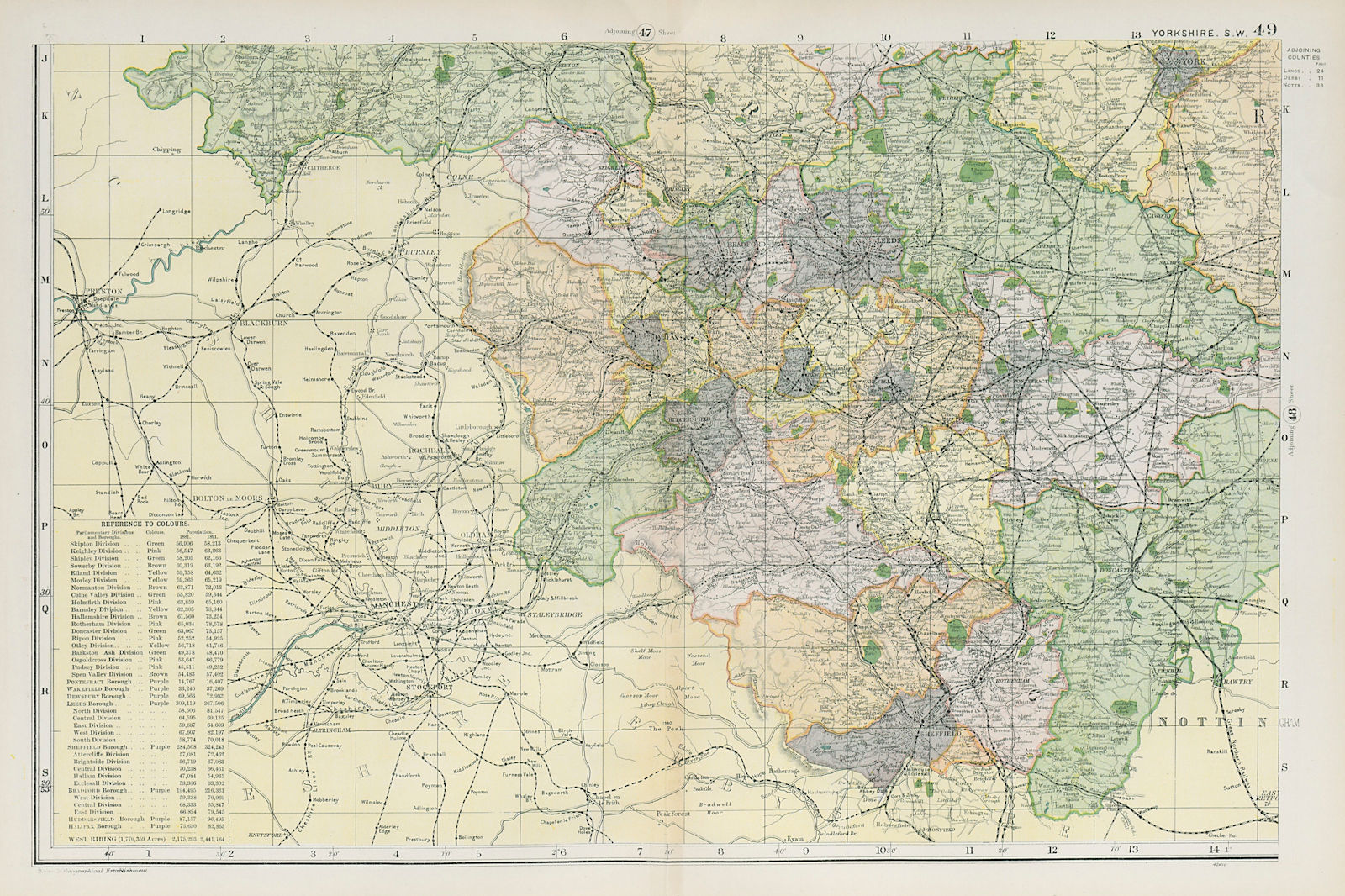 Associate Product SOUTH WEST YORKSHIRE. Showing Parliamentary divisions & parks. BACON 1900 map