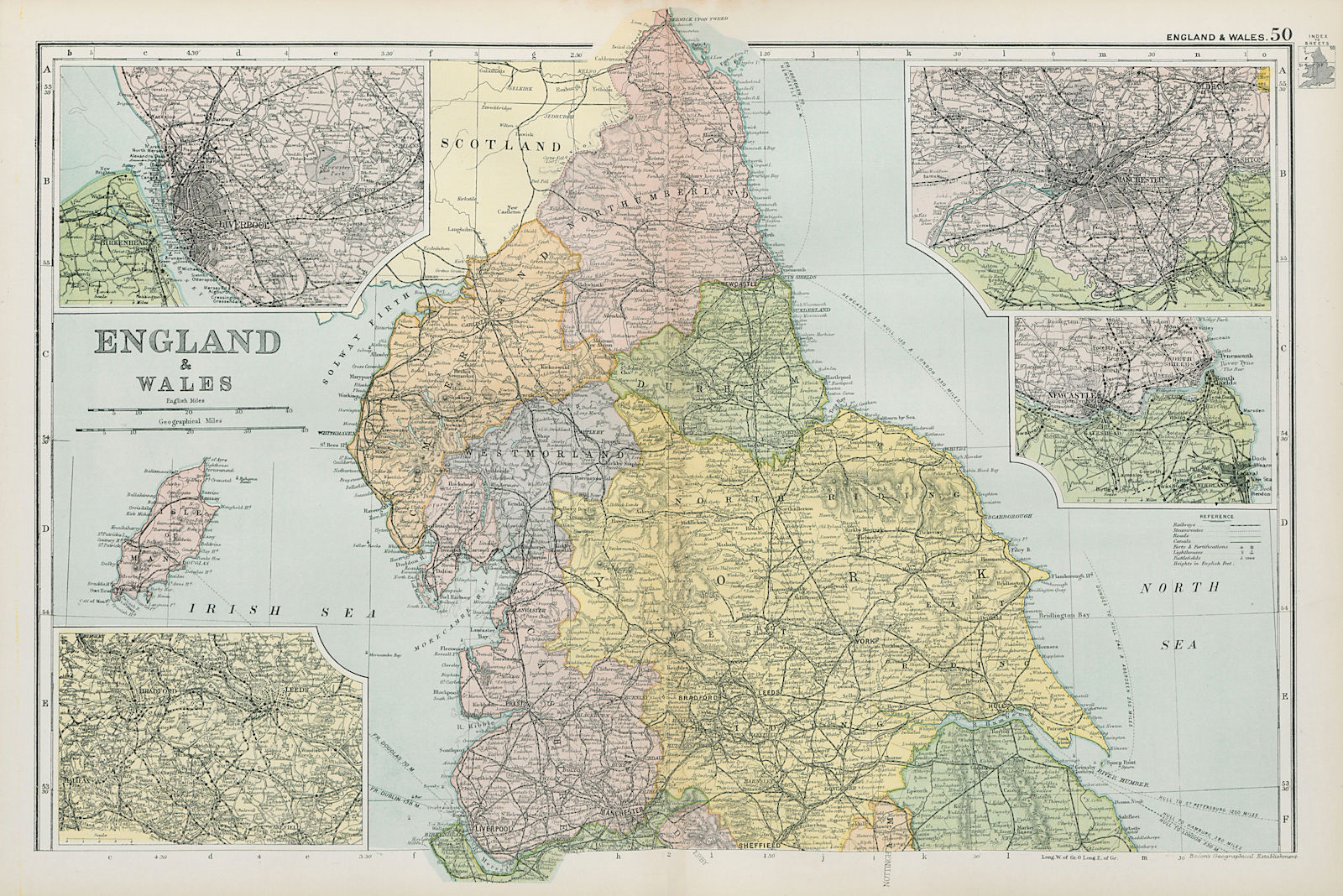 Associate Product NORTHERN ENGLAND. inset Liverpool Leeds Manchester Newcastle. BACON 1900 map