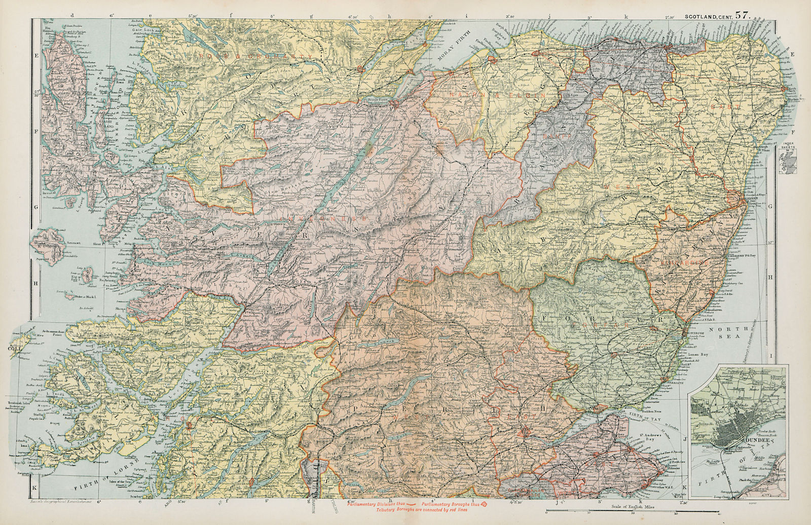 CENTRAL SCOTLAND.Inset Dundee.Parliamentary divisions & boroughs.BACON 1900 map