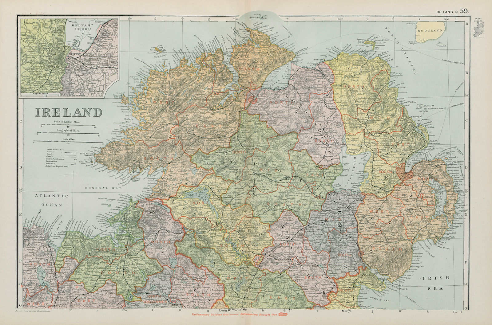 NORTHERN IRELAND.Ulster.Belfast.Parliamentary divisions boroughs.BACON 1900 map