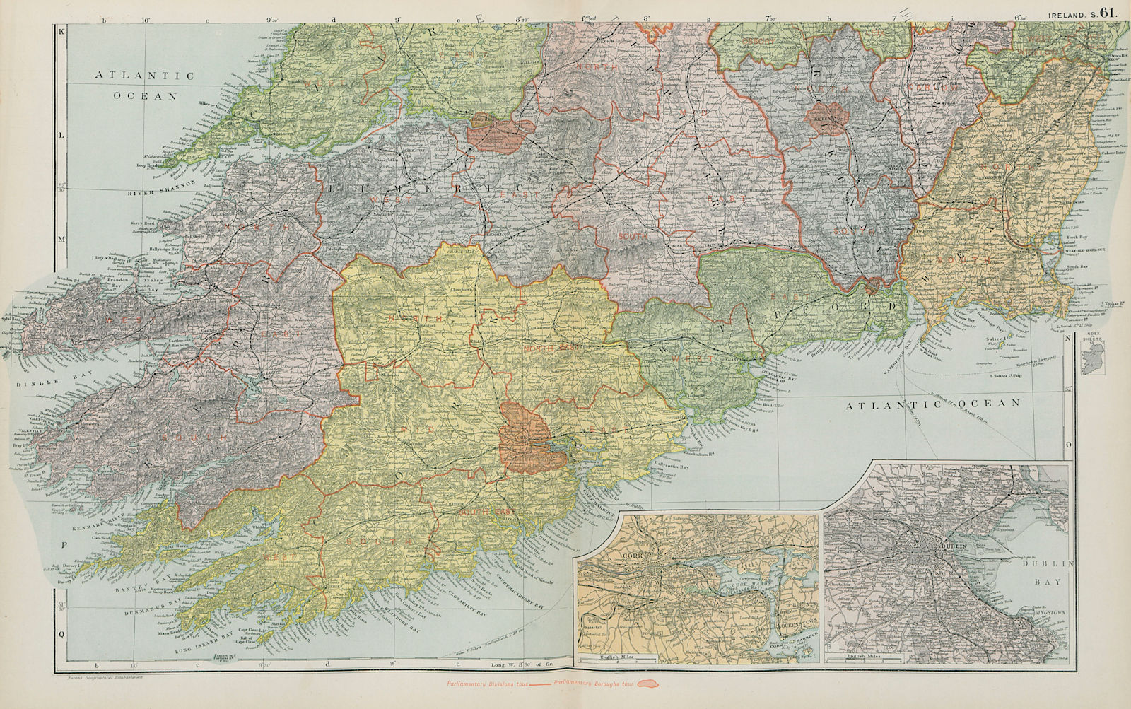 Associate Product SOUTHERN IRELAND. Cork Dublin. Parliamentary divisions boroughs. BACON 1900 map