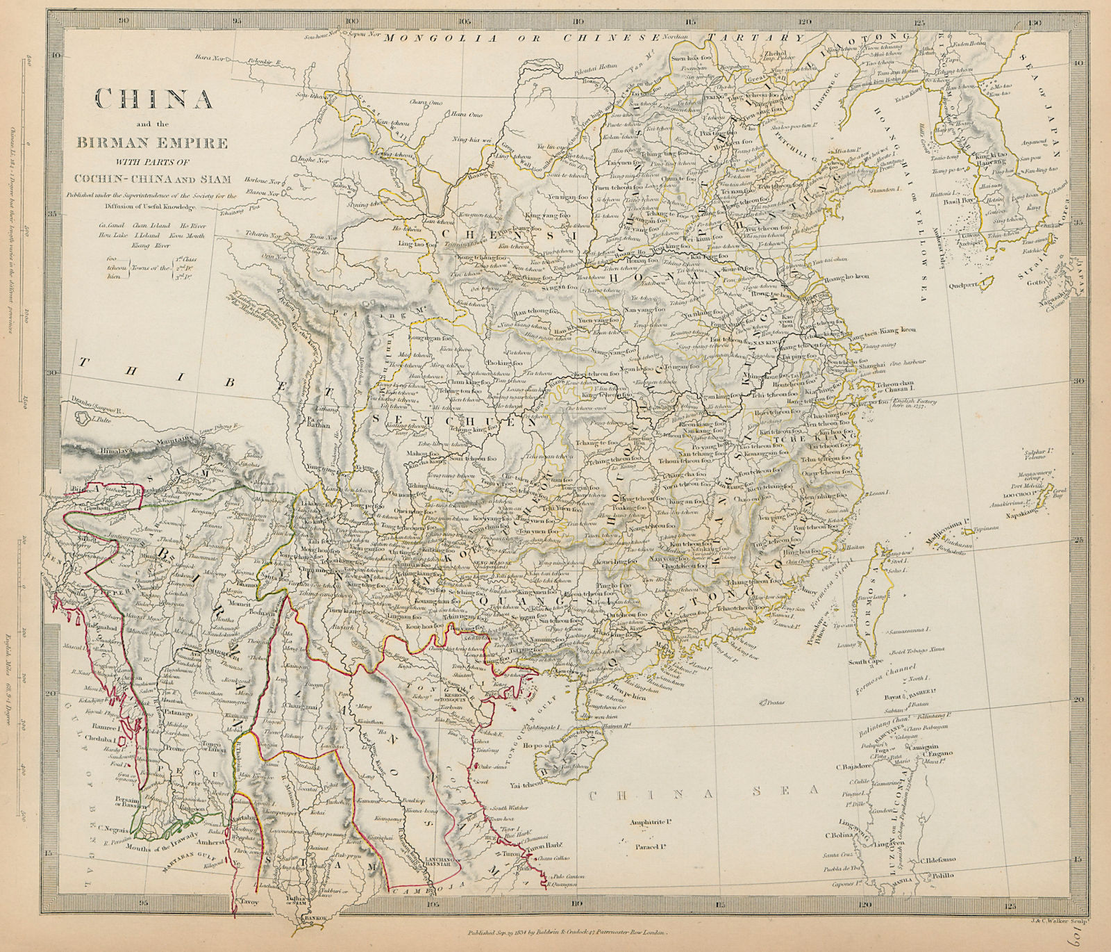 Associate Product CHINA & BIRMAN EMPIRE Burma Cochinchina Thailand Siam Korea SDUK 1844 old map