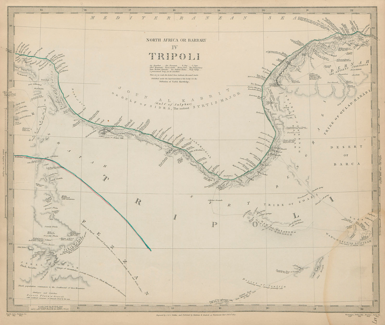 Associate Product NORTH AFRICA or BARBARY. Tripoli. Libya Gulf of Sidra Sirte Fezzan SDUK 1844 map