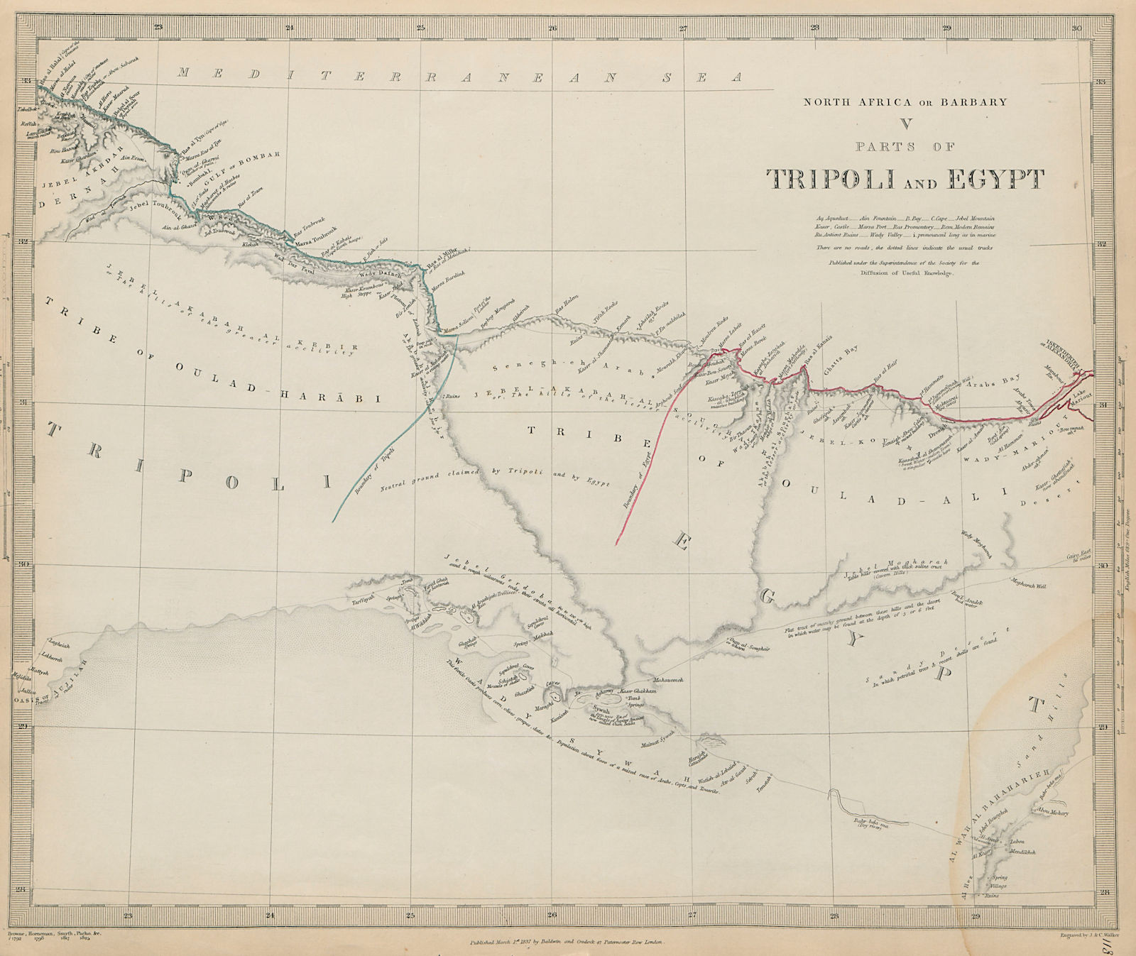 NORTH AFRICA or BARBARY. Parts of Tripoli & Egypt. Libya. Tribes SDUK 1844 map