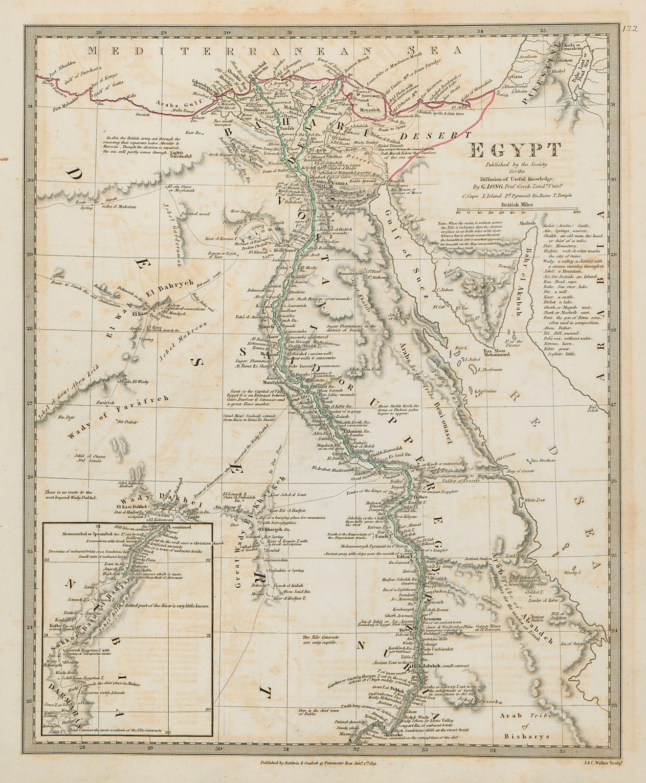EGYPT & Nile. Valley of the Kings. Original outline colour SDUK 1844 old map