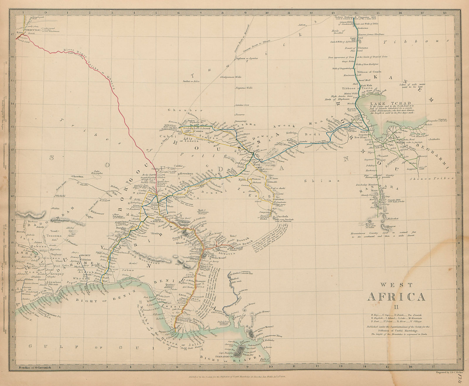 Associate Product NIGERIA early explorers' routes. Lake Chad. Yariba Houssa Borgou SDUK 1844 map