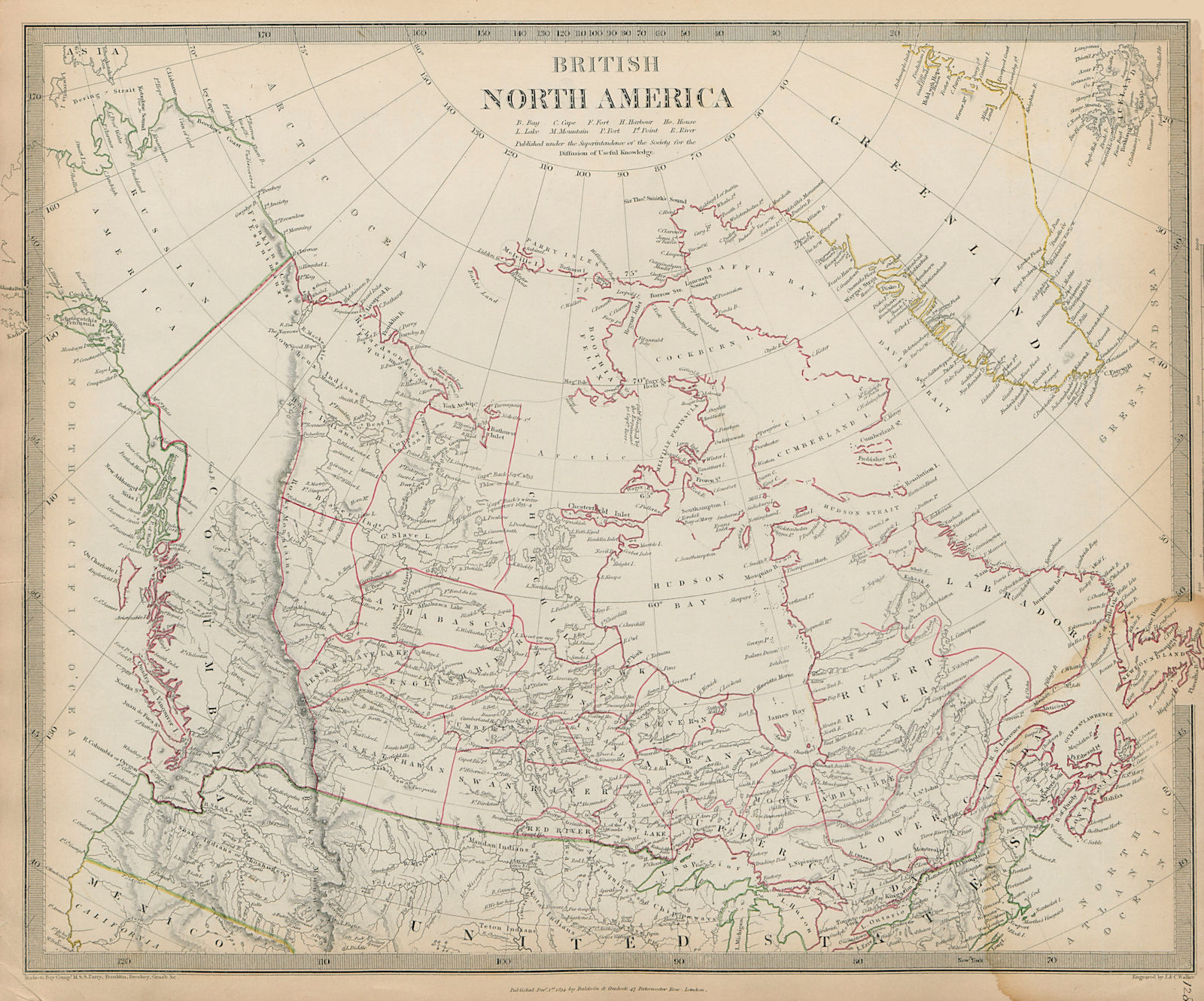 BRITISH NORTH AMERICA. Washington state shown as Canadian. Canada SDUK 1844 map