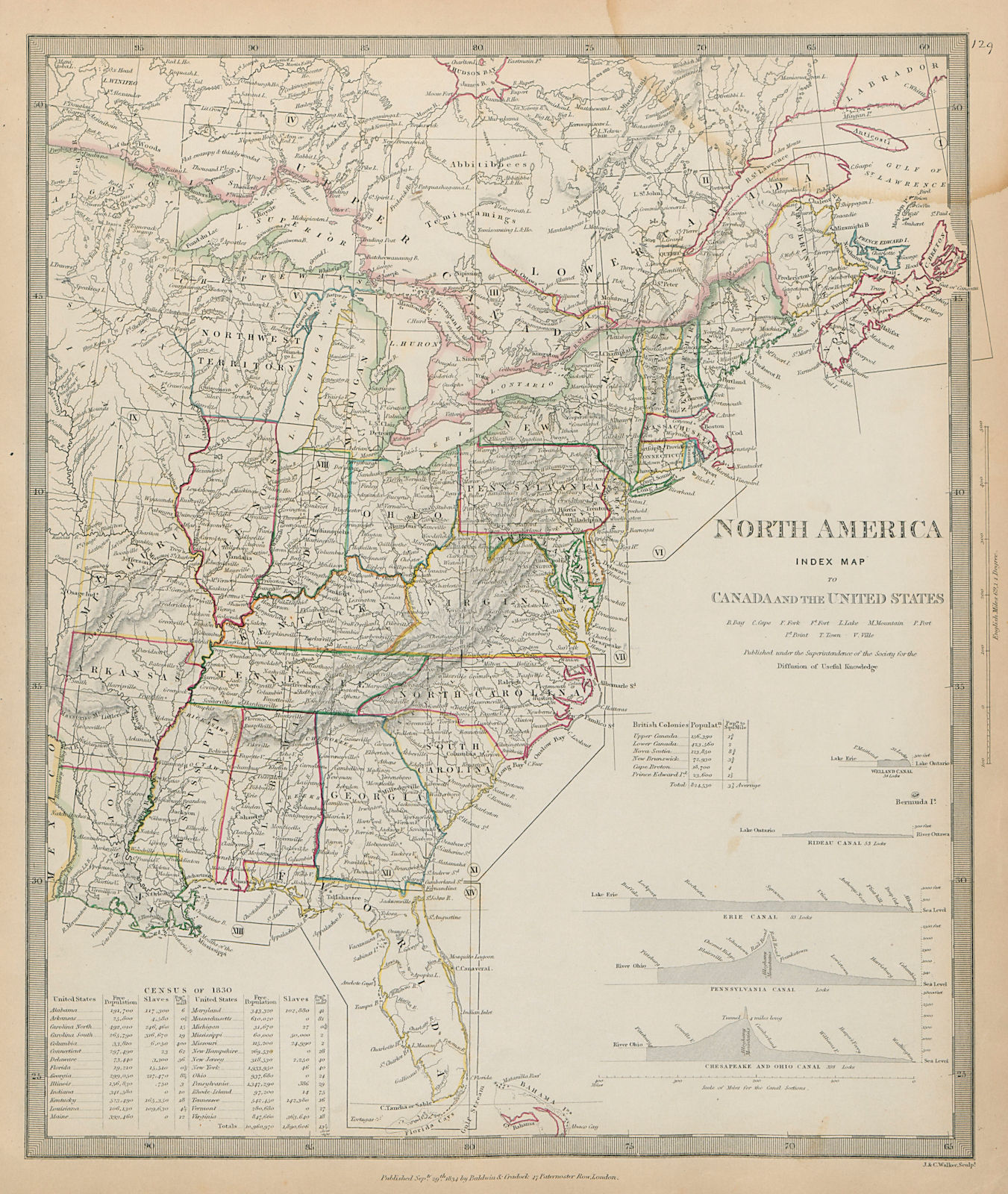 EASTERN NORTH AMERICA Canada USA Canal Profiles 1830 Census table SDUK 1844 map