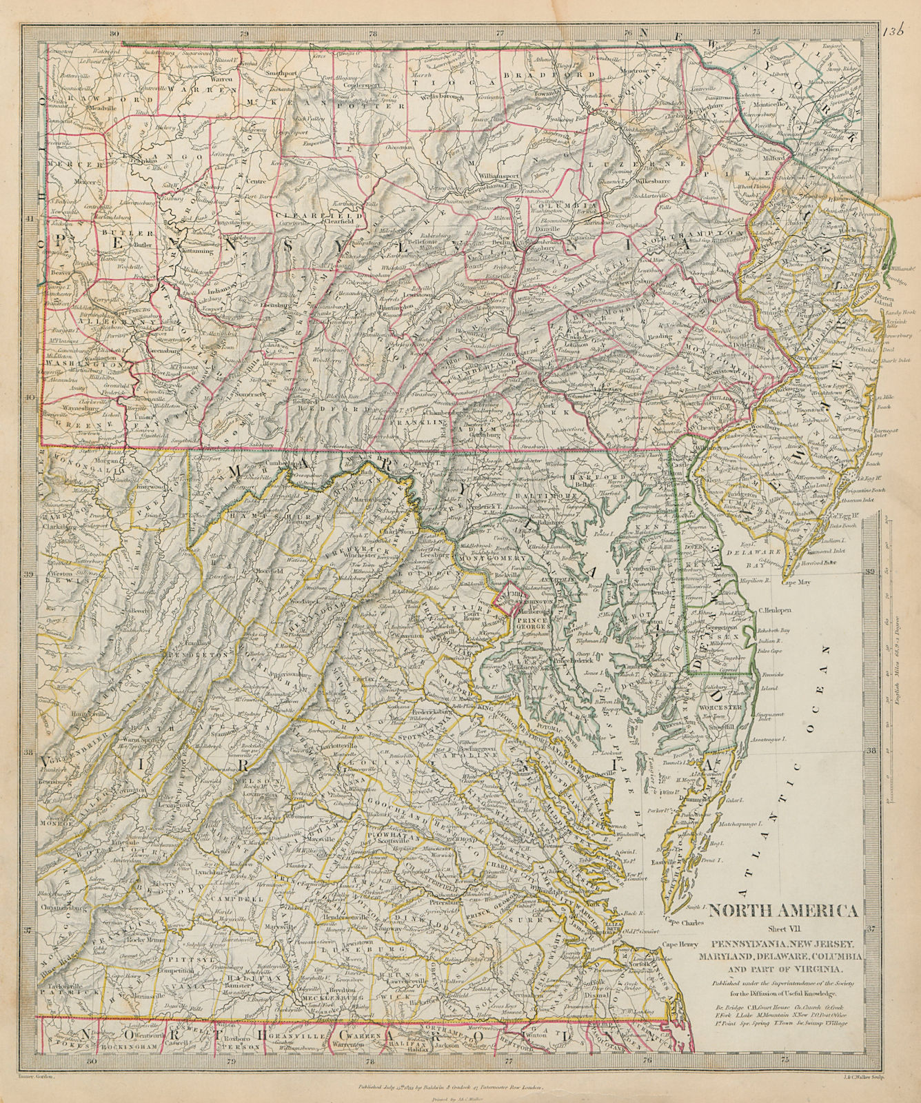 Pennsylvania New Jersey Maryland Delaware DC Virginia Appalachia. SDUK 1844 map
