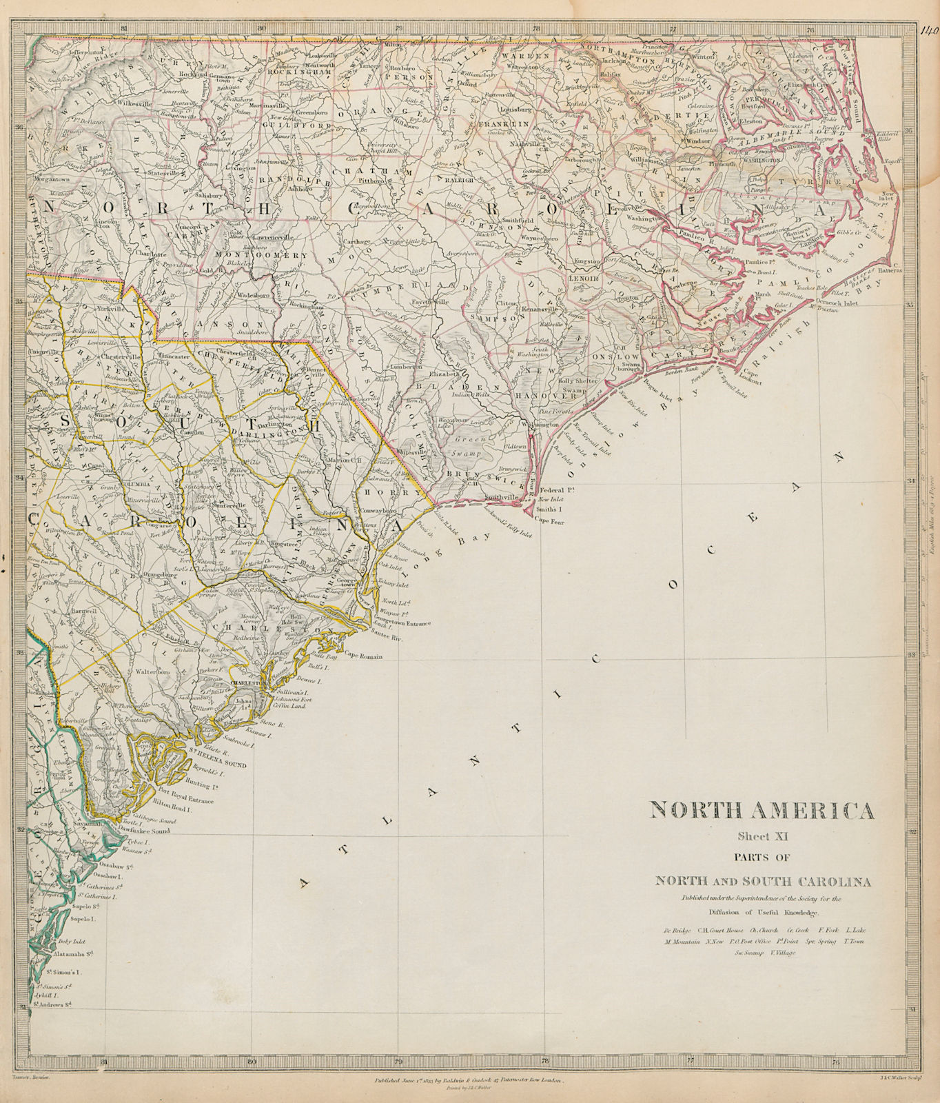 Associate Product North & South Carolina coast Sea Islands Outer Banks Cape Hatteras SDUK 1844 map