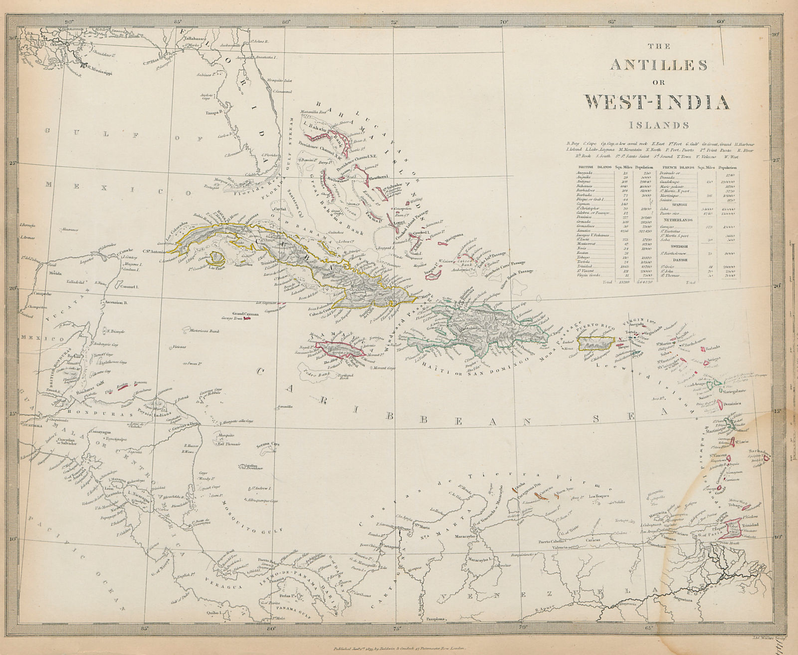 Associate Product WEST INDIES Caribbean Antilles Cuba Puerto Rico Jamaica Bahamas SDUK 1844 map