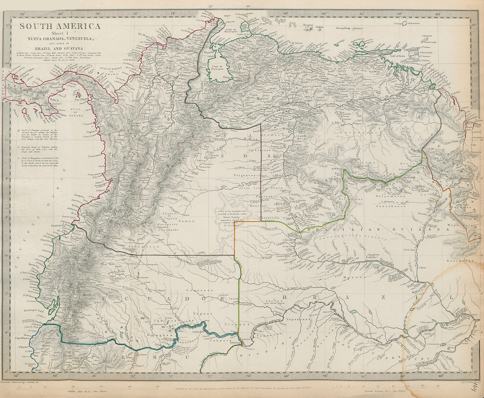 AMAZONIA indicating "El Dorado?", missions & tribes Brazil Ecuador SDUK 1844 map