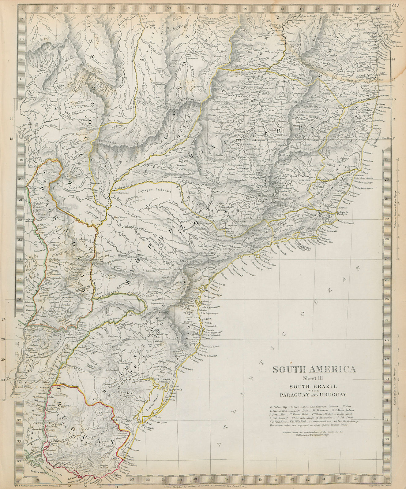 SOUTH BRAZIL with PARAGUAY & URUGUAY. Bahia Minas Gerais Sao Paolo SDUK 1844 map